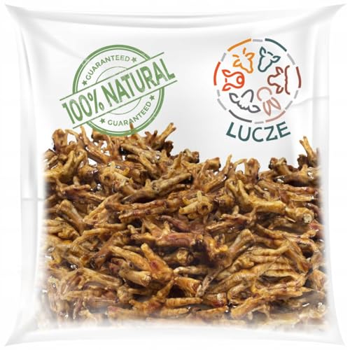 Lucze, Hühnerfüße Getrocknet 1kg, Hundeleckerli als Behlonungssnack und für Zwischendurch, ca. 5-9 cm, 100% natürlicher Kausnack, gesunde Tiernahrung ohne Chemie, Eignherstellung