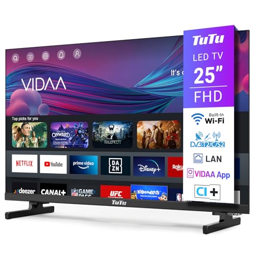 TuTu Smart TV 25 Zoll (64 cm) Full HD VIDAA Fernseher mit WLAN Triple Tuner (DVB-T/T2, DVB-C, DVB-S/S2) APP Store HDMI USB (TUV25FQ1B, 2024)