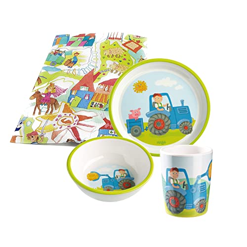 Haba Geschirrset Traktor Melamin Kindergeschirr Geschenkset (3-teilig)
