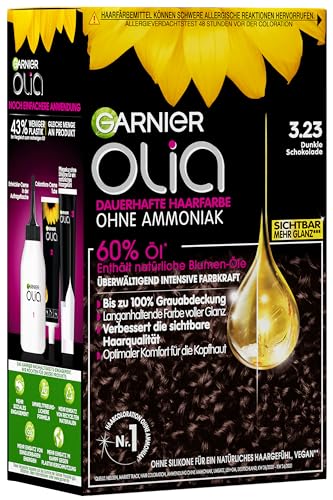 Garnier Olia Öl-Coloration, dauerhafte Haarfarbe, ohne Ammoniak für einen angenehmen Duft, intensive Farbkraft, 3.23 Dunkle Schokolade, 60 g