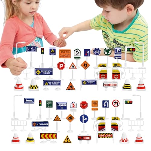 Verkehrsschilder für Kinder,Spiel-Verkehrsschilder für Kinder, Kleines Verkehrszeichen-Spielzeug für Kinder, Puzzle Erleuchtung Parkszene Wegweiser Spielzeug für Auto, Reisen, Outdoor, Zuhause und Sch