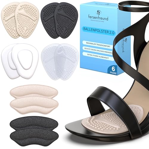 FERSENFREUND© Premium Ballenpolster Vorfuß High Heels Einlagen - NEUHEIT 2025 - Vorfußpolster Ballenschutz Fuß Fußballenpolster für Sandalen High-Heels Geleinlagen Vorderfußpolster Anti-Rutsch 12 Stk