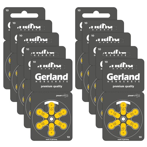 Gerland Hörgerätebatterien Evolution Typ 10 Gelb - Zink-Luft Batterien für Hörgeräte - PR70 P10 ZL4-1,45 V - Made in Germany - 60 Stück im Sparpack
