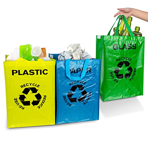 Mülltrennsystem 3er-Pack Recycling System Taschen Wiederverwendbare Abfallsäcke für Papier und Altmetall, Beutel mit Henkel Große Sammelbehälter zur Abfall Aufbewahrung in der Küche
