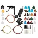 Gitarren-Zubehör-Set, bunter Gitarrensaiten-Elektro-Tuner, Kapodaster, Brückenstifte, Plektren, Ersatz-Reparaturwerkzeug-Set