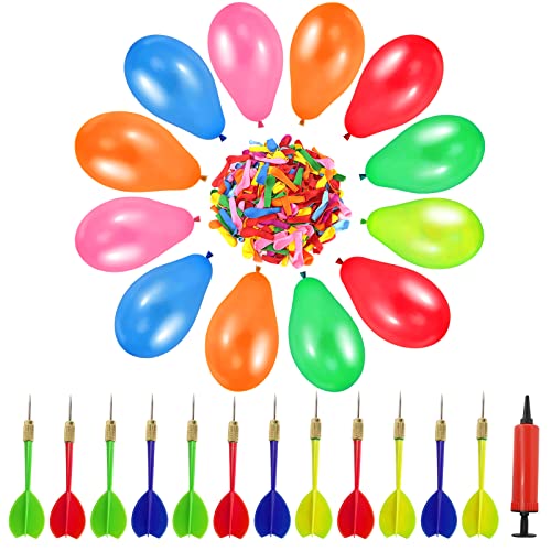 Ballon Spiel Set 12 Stück Dartpfeile Pfeile und 500 Stücke Latex Ballon mit 1 Ballonpump, Latex Ballon Dartspiel Spiele Dart Pfeile für Kinderparty Karneval Geburtstags