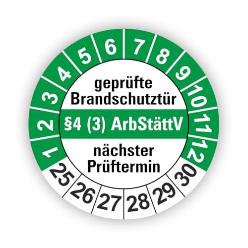 Fassbender-Druck PRÜFPLAKETTEN - Hochwertige Prüfetiketten BRANDSCHUTZ Prüfung Ø 30mm - Selbstklebende PVC-Folie - Wartungsetiketten für Prüfung - Prüfplakette für Prüfungsnachweis (10 Stück)