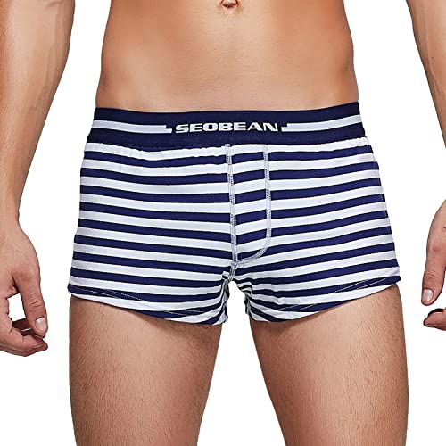 Herren Unterhosen Unterwäsche Men Bedruckte gestreifte Leggings Herren Hosen Home Casual-Hosen Höschen Pavillon für Männer Herren Unterhose Unterwäsche Sportunterwäsche (Dark Blue, L)