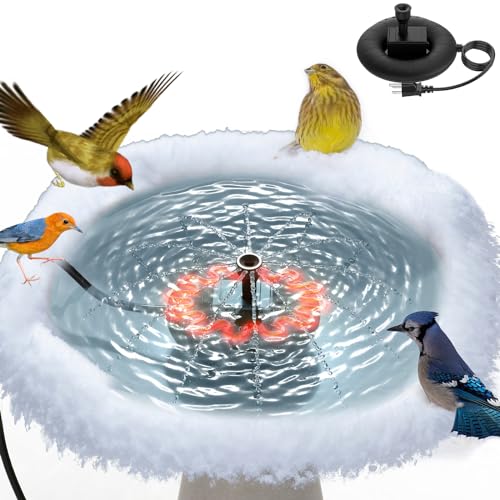 lollyes Vogeltränke Heizung mit Springbrunnen Pumpe 70W Schwarz, Beheizte Vogeltränke für Draußen für den Winter, mit Thermostatgesteuert und 1M Kabel, Vogeltränke Enteiser für Garten Vogeltränke