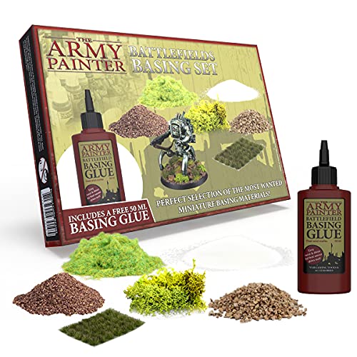 The Army Painter Battlefields Basing Set, Komplete Modellbau Zubehör Szenerie 50ml Pva Kleber, 35 Grüne Büschel, Modellbau Gras/static Grass Und Brown Battleground Usw Für Dungeons And Dragons