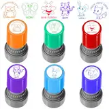 6 Stück Selbstfärbende Lehrer Stempel, Lehrer Bewertung Belohnung Motivation Briefmarken, Niedliches Cartoon Kinder Stempel, Lob Siegel Ermutigung, Schüler Hausaufgaben Stamper