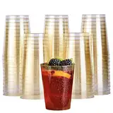 MATANA 50 Premium Plastikbecher, Partybecher, Trinkbecher mit Goldglitter (285ml / 10oz) - Hartplastik Becher, Kunststoffbecher, Mehrwegbecher, Cocktailgläser, Plastikgläser für Hochzeiten & Partys