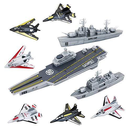 deAO Modell Militär Marine Schiff Flugzeugträger Spielzeug Spielset mit kleinen Modell Flugzeuge, Schlachtschiff und Versorgungsschiff