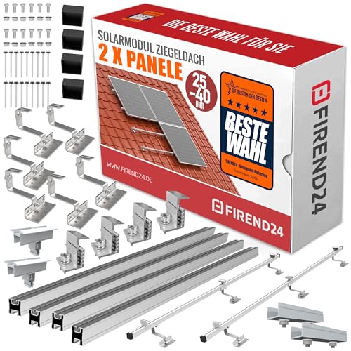 SET 2x PV-Module, PV, Photovoltaik, Aufständerung, Dachhalterung, Befestigung, Halter, Halterung, Solar, Solarmodul, Solarpanel, PV Halter, Ziegeldach, 25-40mm