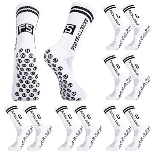 6 Paare Fussball Socken Kinder Fußballsocken Anti Rutsch Grip Jungen Fußball Socken Rutschfeste Sportsocken (DE/NL/SE/PL, Numerisch, 31, 34, Regular, Weiß)
