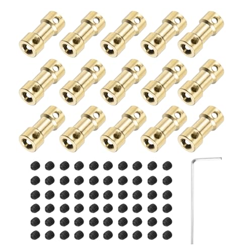 QUARKZMAN 15 Stück 3mm bis 5mm Messing Wellenkupplung Verbindungsstück mit Schrauben und Sechskantschlüssel Flexibler Motorwellenkupplung für Autoreifenwellenmotor