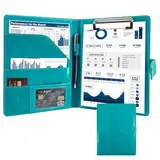 Schreibmappe A5 Klemmbrett Mappe mit Magnetischer Verschluss, organizer büro mappe, Türkis Ordner, Dokumentenmappe für Unternehmen