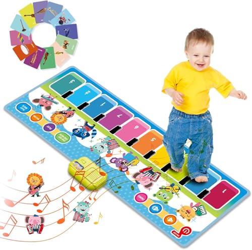 Elektronische Spielmatte für Kinder – Klavier- und Tanzmatte mit 25 Sounds, 13 Lernkarten, faltbar & rutschfest, ab 3 Jahren (Party, 1, 100 cm)