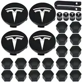 YISIZES Aero Radkappen-Set, Tesla Radnaben-Mittelabdeckungen Radmutterkappen für Tesla Model 3, Modell Y, Modell S, Modell X, Silber-Logo