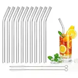 DONQL 10 Stück Glasstrohhalme Glas Wiederverwendbar Trinkhalme Qualität Trinkhalme aus Glas mit 2 Reinigungsbürsten Länge 20cm Perfekt für alle Getränke Milch (Gebogen)