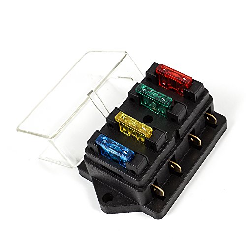 DIYI 4-Fach Sicherungshalter ATO ATC 12V/24V KFZ mit 4 Flachsicherungen bis 30A, Spritzwassergeschützt, Kunststoff