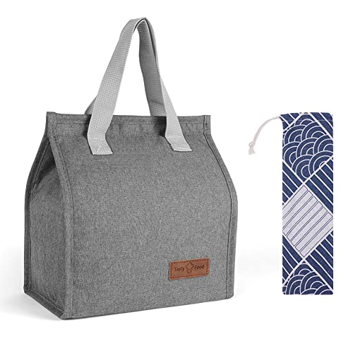 Vicloon Lunch Bag,Klein Lunchtasche, Faltbare Isoliertasche, Thermotasche mit Folienfutter, Mittagessen Tasche für Unterwegs,Arbeit,Schule,Ausflug Lebensmitteltransport-Grau