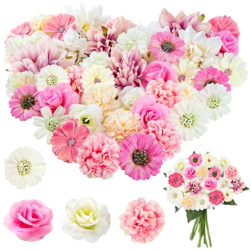 Bomtop 40 Stück Kunstblumen, Deko Blumen Künstlich, Künstliche Blütenköpfe 4~8cm, Seidenblumen, Kunstblumen zum Basteln, Kunstblumenstrauß DIY Basteln Basteln Hochzeit Party Zuhause Dekoration