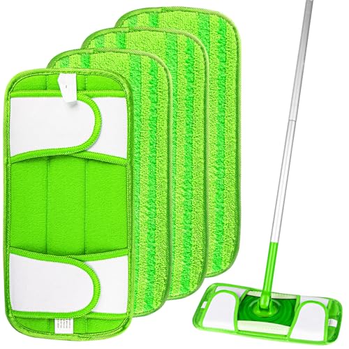 AIDEA Wiederverwendbare Mikrofaser-Mopp-Nachfüllpads, kompatibel mit Flash Speedmop, maschinenwaschbare Bodenwischer-Pad-Nachfüllungen, 4 Stück