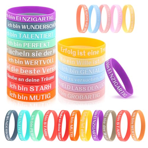 MXTIMWAN 32 Stück Motivationsarmbänder Inspirierende, 20,2CM Silikonarmband Kinder mit Positiven Sprüchen, Motivationsarmbänder auf Deutsch für Jugendliche, Frauen, Männer, Kollegen