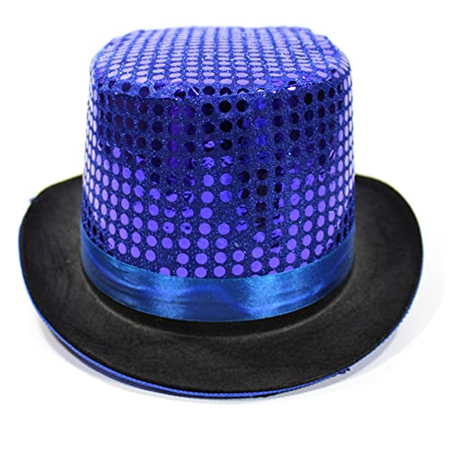 WYLZLKX Pork Pie Hut Zylinder Fedora Hut ian Zylinder Bowler Zylinder Hut ian Performed Hat, Pailletten Fancy Blue, hat circumference 56-60cm/22.05-23.62in