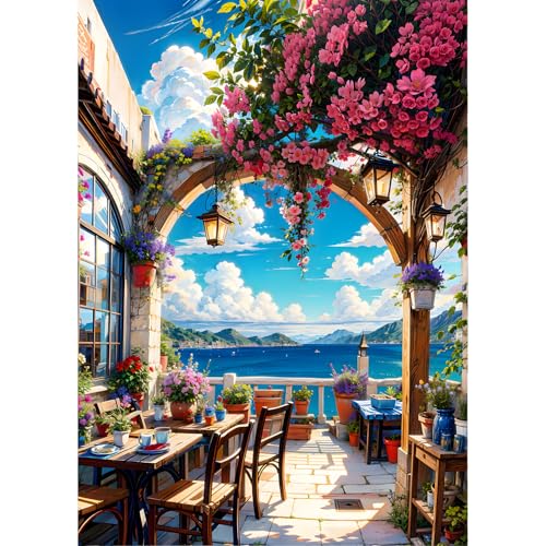 QINRUBB Blumen Diamond Painting Erwachsene, 5D Restaurant Diamant Painting Bilder Anfänger, DIY Meeresufer Runder Vollbohrer Diamanten Malerei Stickerei Kreuzstich Geschenke Home Wand Dekor 30x40cm