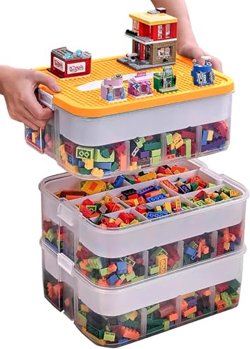 Aufbewahrungsbox für Lego Bausteine Ablagefächer Stapelbar Kisten Spielzeug Aufbewahrung mit Deckel Stapelboxen Kunststoff Sortierboxen Kleinteile Transparent Organizer Box Kinder Spielzeugkiste