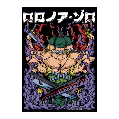 WAIFUWORLD SHOP One Piece Kartenhüllen | Sammelkarten Hüllen in Standardgröße | Motiv Zorro/Zoro | Turnierlegal | 60 Stück pro Pack | Card Sleeves mit Holo-Effekt