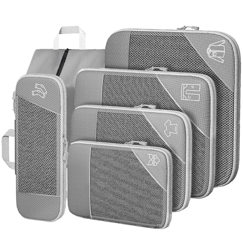 SINZUX Grau Koffer Organizer Set, 6 Teilige Compression Packing Cubes, Kofferorganizer, Travel Organizer, Reise Organizer Set, Kompression Packwürfel Set für Koffer Rucksack Handgepäck