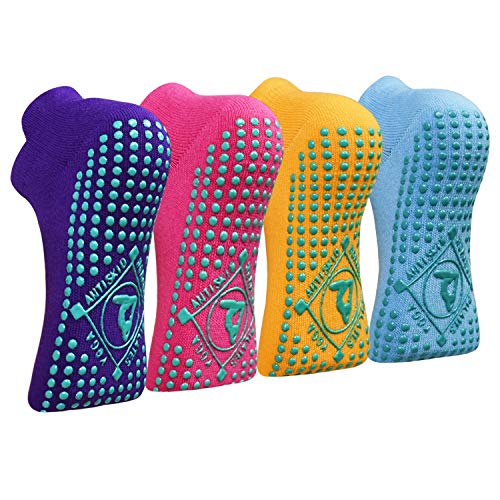 ELUTONG Yoga Socken Anti-Rutsch-Socken (4 Paare) für Damen Pilates, Barre, Tanz, Ballett, Kampfsport, Trampolin, Yoga，Fitness, Krankenhaus, Reha, Heim- und Körperbalance EU 41-43