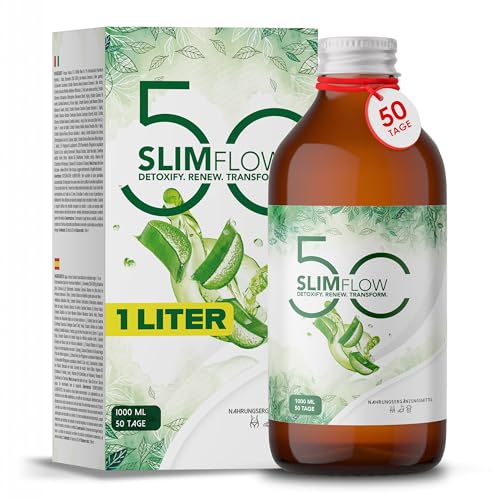 SLIMFLOW50® DETOX KUR (DETOX DRAINAGE DIÄT ENTHALTEN) - 50 DOSEN (1000ml für 50 Behandlungstage – hält 3-mal länger) | Entgiftungskur |19 aktiv mit Bromelain | Leber Entgiften Testsieger