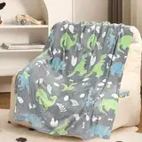 Bibykivn Einhorn Decke Kuscheldecke Kinder - Decke Leuchtet im Dunkeln, Flauschig Kinderdecken, Sofadecke für 1-10 Jährige Mädchen und Jungen, Weiche Wohndecke für Geschenk (Dinosaurier, 120 x 150cm)