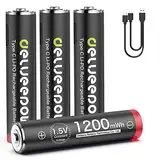 Delyeepow USB-C AAA Akkus Lithium Wiederaufladbare, 1.5V 1200mWh USB Wiederaufladbare AAA Batterien mit 2-in-1 USB-C Ladekabel, 1 Stunden Schnellladung, 1500 Zyklus, 4 Stück