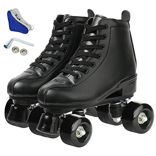 XUDREZ Rollschuhe Zweireihige Rollschuhe verstellbare High-Top-Rollschuhe für drinnen und draußen, Erwachsene Rollschuhe (schwarzes schwarzes Rad, 42)