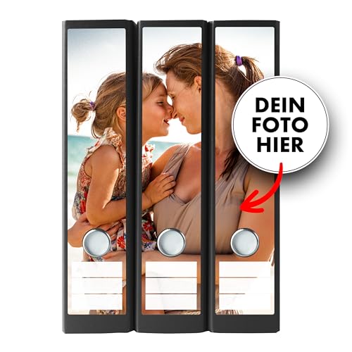 Ordnerrücken Etiketten selbst gestalten – Dein Foto über 3 Aufkleber – selbstklebend für Ordner A4 breit – Klebeetiketten als Rückenschilder für Ordner – Untergrund scheint nicht durch - BREIT