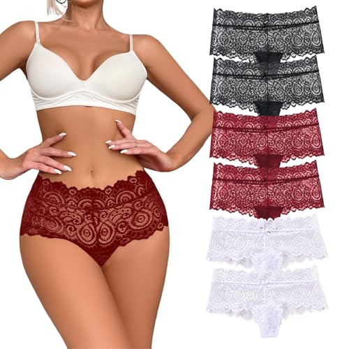Hialegion Spitze Unterhosen Damen Schön Höschen Slip Brazilian Damen Hipster Nahtlos Unterwäsche für Frauen Boyshort 6 Stück M