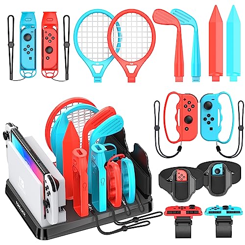 Switch Sports Zubehör Set mit Organizer kompatibel mit Switch/OLED, Aufbewahrung für Switch Sport spiel Zubehör, Familienparty-Paket Sportspiele Zubehör Bundle für Nintendo Switch & OLED (Schwarz)