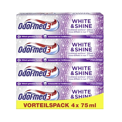 Odol-med3 Zahnpasta White & Shine, Whitening/Zähne aufhellen, 4x 75ml