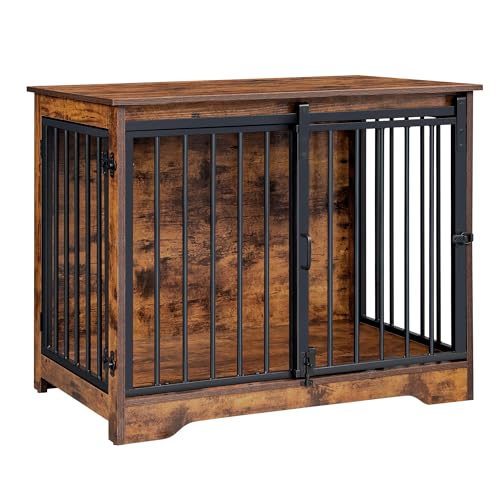 Hzuaneri Hundekäfig Möbel, 81cm hundebox für zuhause, Schiebetüren, 2 Türen, Moderne hundebox Holz Indoor für kleine/mittlere Hunde, Hundekäfig für Zuhause, 55x81x67,5cm, Vintagebraun DFC83601B