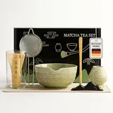 Roxlin Matcha Set Premium Matcha Tee-Set, Matcha Set Tea (7-teilig) Keramik, Bambus Matcha Schneebesen, handgemachte Schale, Sieb & Traditionelle Zubehör-Kollektion