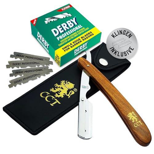The Cambridge Cutthroat® Cut Throat Rasierer-Set - Missanda Hartholz & Edelstahl Professioneller Friseur-Rasierer - Rasiermesser mit einer Klinge - Razor mit gerader Kante - Schnurrbart & Bartformer