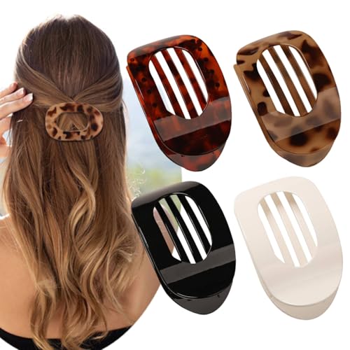 4 Stück Flache Haarklammern für Damen, Starker Halt Flat Claw Clip Rutschfest Haarspangen Damen für Dickes & Dünnes Haar, Französische Haarspange für Alltag, Sport, Fahren, Liegen