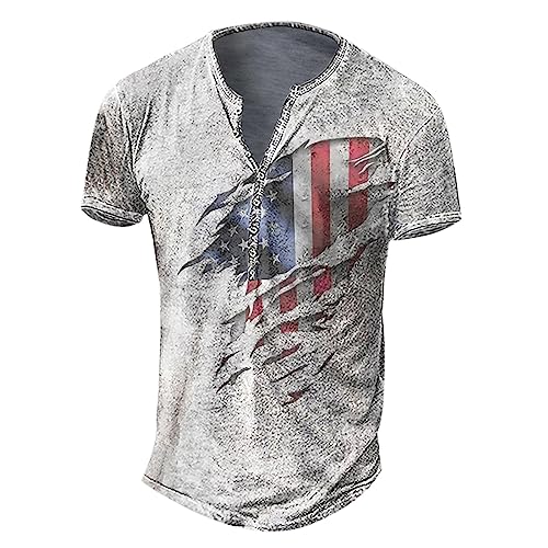 Angebot des Tages Langarmshirt Herren Freizeithemden Für Herren T-Shirts Für Herren V-Ausschnitt Vintage Distressed Totenkopf Shirt Usa Flaggen Druck Trachtenhemd Herren-T-Shirt (Weiß, L)