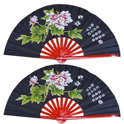 Nyutcwe 2pcs Folding Fan mit Bambusrahmen, Kampfsportkung Fu Fan mit Blumenmuster für Tanzmusikfestival Hochzeitskirche Dekoration Party Falten