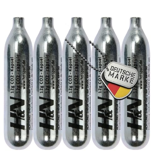 5 x 12g Co2 Kapseln für Airsoft Pistole, Softair, Painball, Luftpistole oder Luftgewehr - H&N Sport CO2 Patronen Kapsel